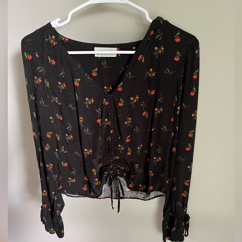 Urban Outfitters | Black Blouse with Red Flowers